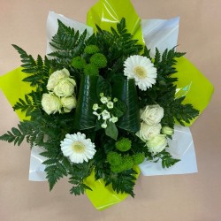 Bouquet en sac blanc et vert